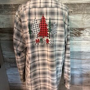 Women's Festive Plaid Button Down Christmas Shirt